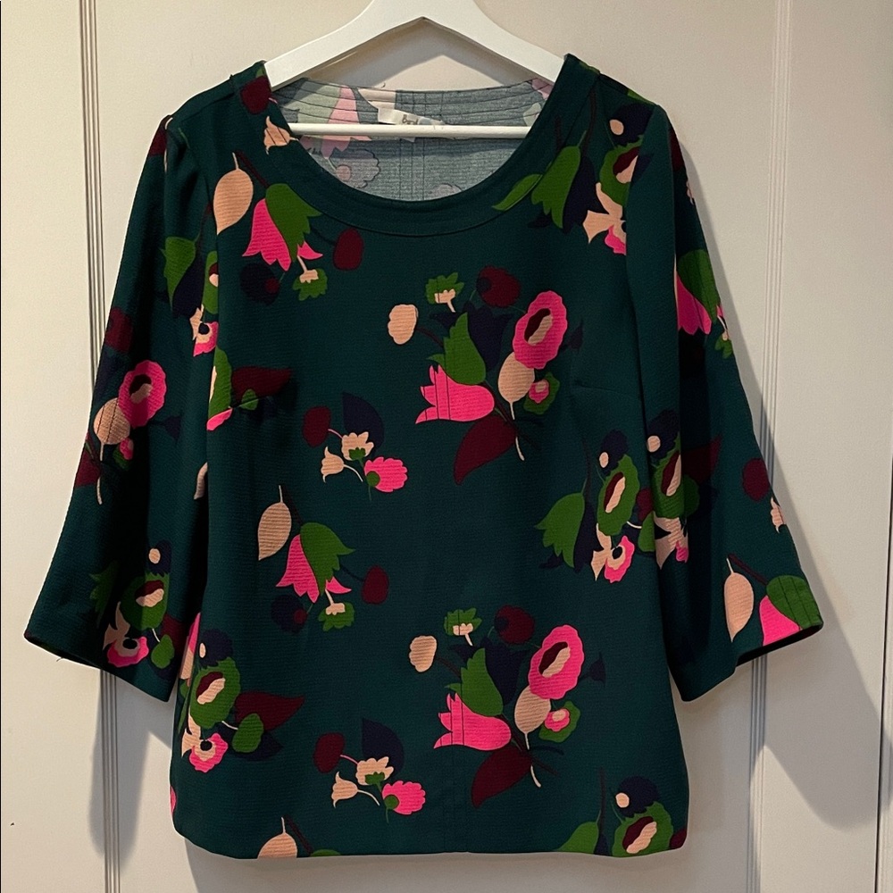 BODEN Floral Print Women's Top - Green and Pink 12